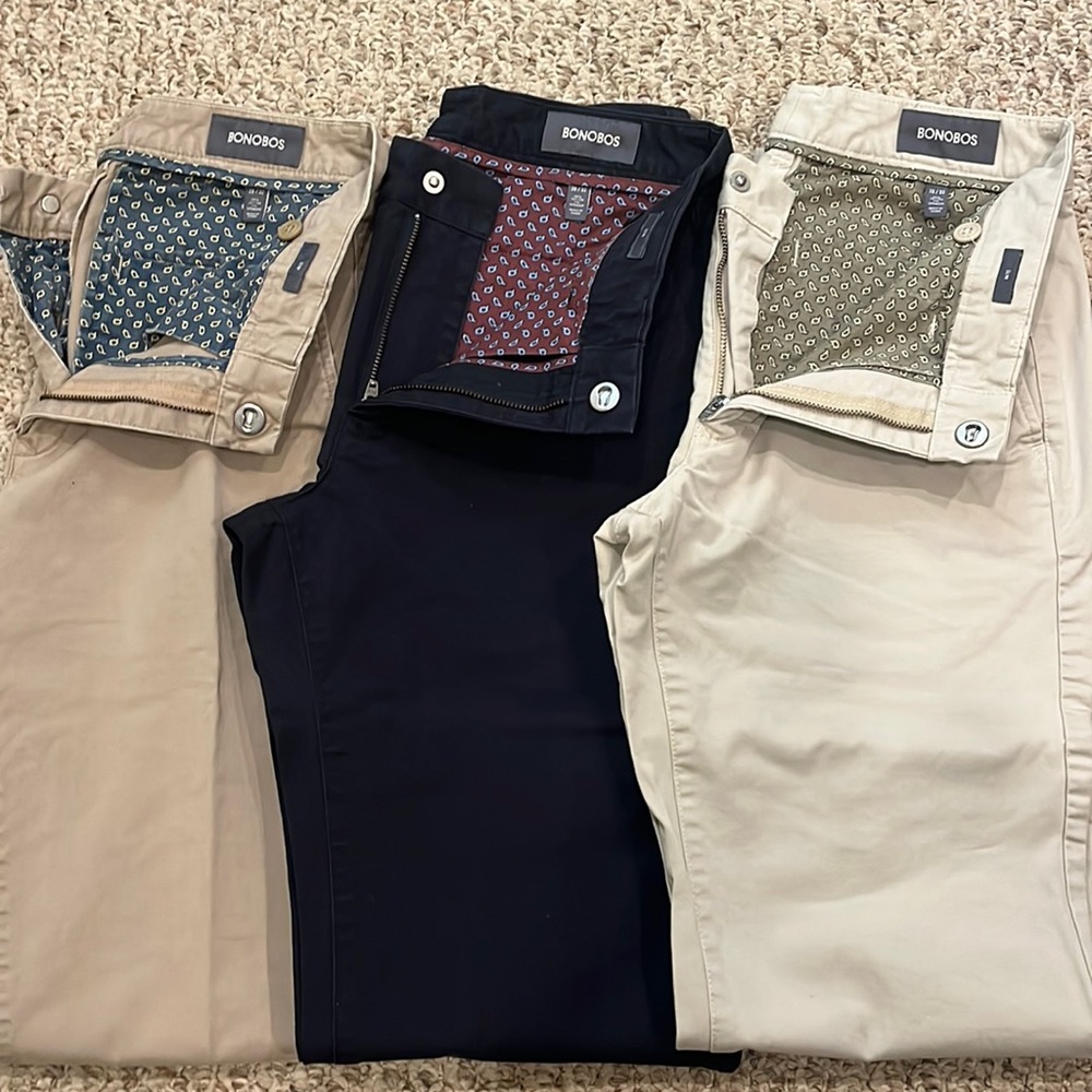 3 pairs of Bonobos khakis 28/32 slim fit